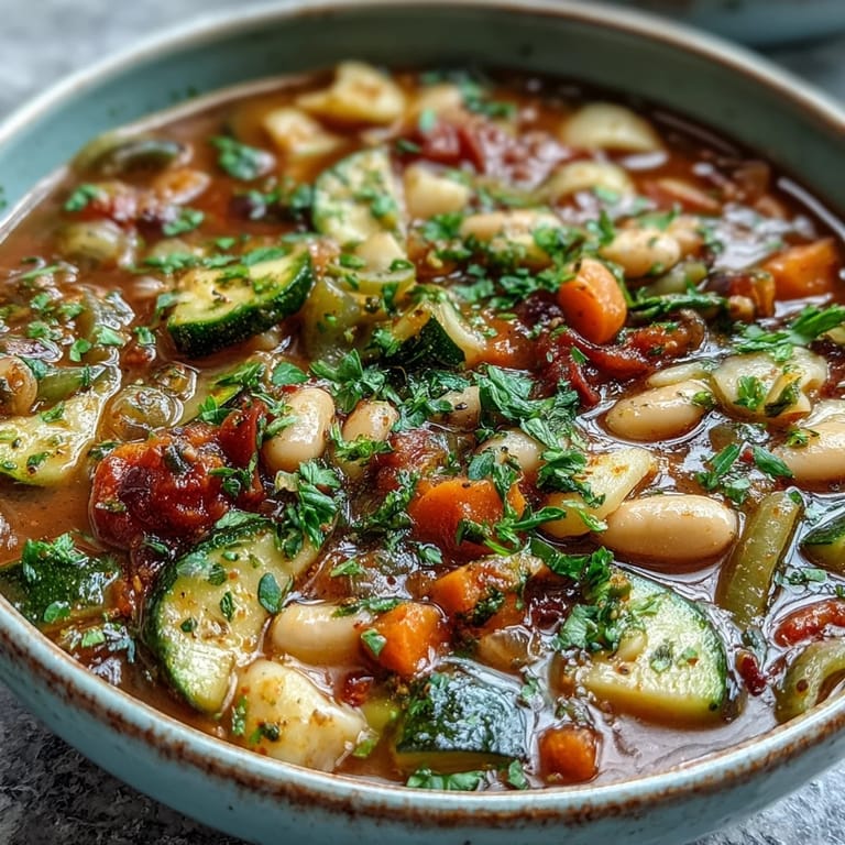 Comforting Minestrone Soup served hot in a ceramic mug, perfect for a cozy lunch with crusty bread on the side.
