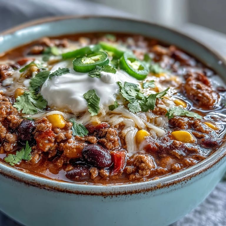 Family-style Taco Soup served with lime wedges, tortilla chips, and chopped cilantro.
