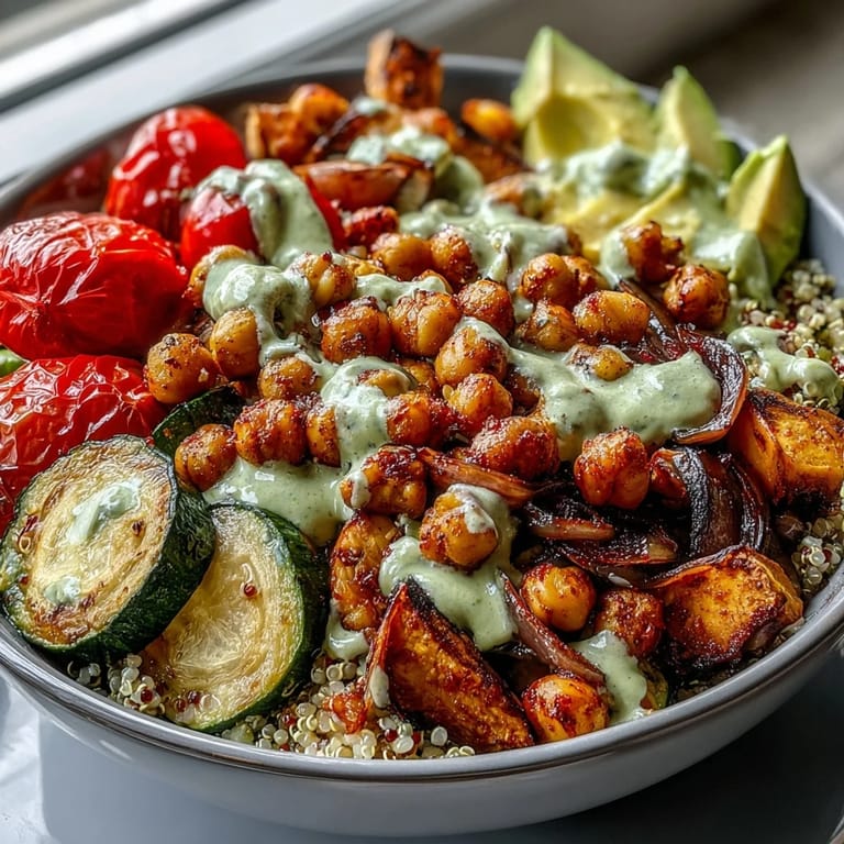 A colorful, nourishing Chickpea Power Bowl with golden chickpeas, grains, avocado, and herbs, served as a perfect vegan lunch or dinner.