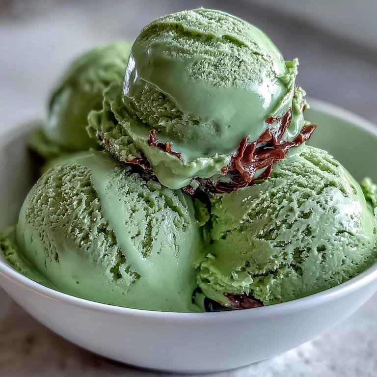 A generous scoop of Hojicha Ice Cream melts slightly in a clear glass, showing its rich brown color. 