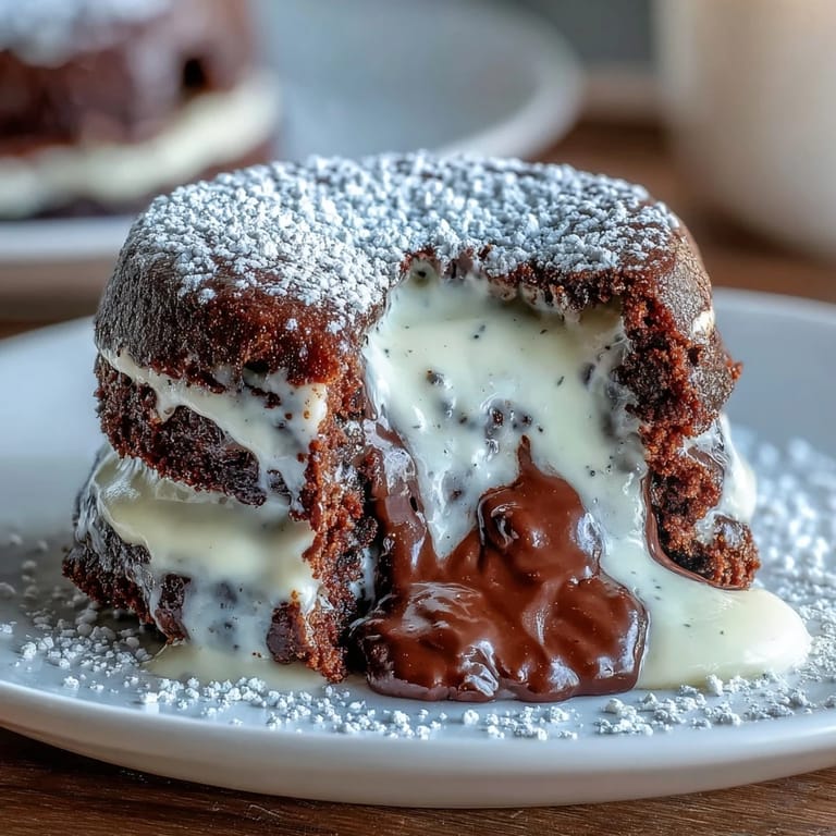 Decadent Japanese fusion dessert featuring hojicha lava cake with flowing molten ganache