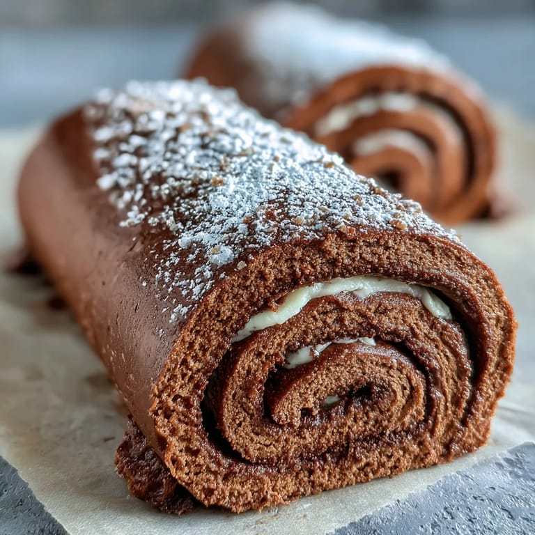 Beautifully swirled hojicha roll cake featuring a light sponge, rich hojicha cream, and a hint of mango.