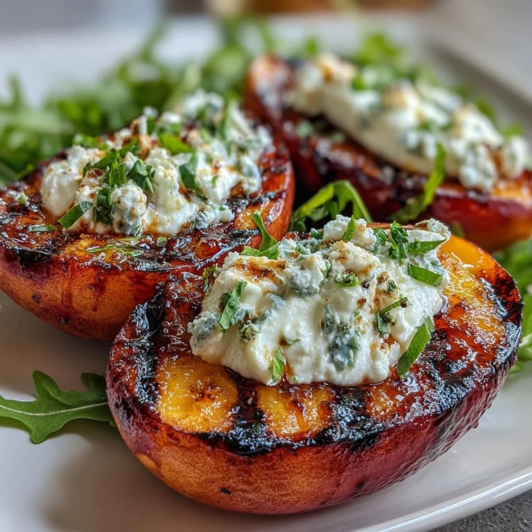 Sweet grilled peach wedges paired with luscious burrata cheese on a bed of arugula, finished with a balsamic drizzle.