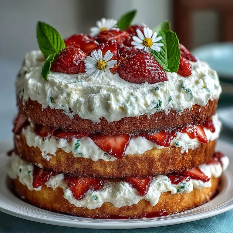 Bare sponge cake layered with strawberries and vanilla cream, a delicate and airy treat perfect for spring gatherings.