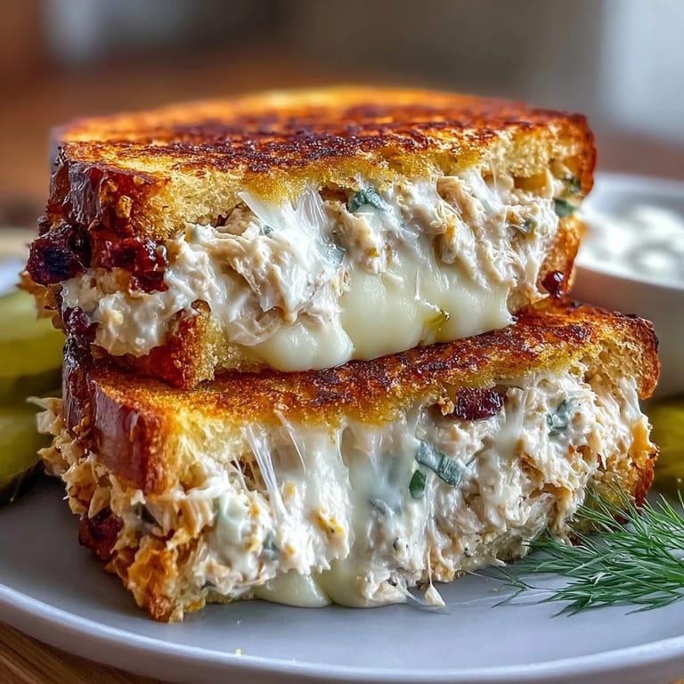 Classic tuna salad sandwich grilled to perfection with creamy filling and melted cheddar.  