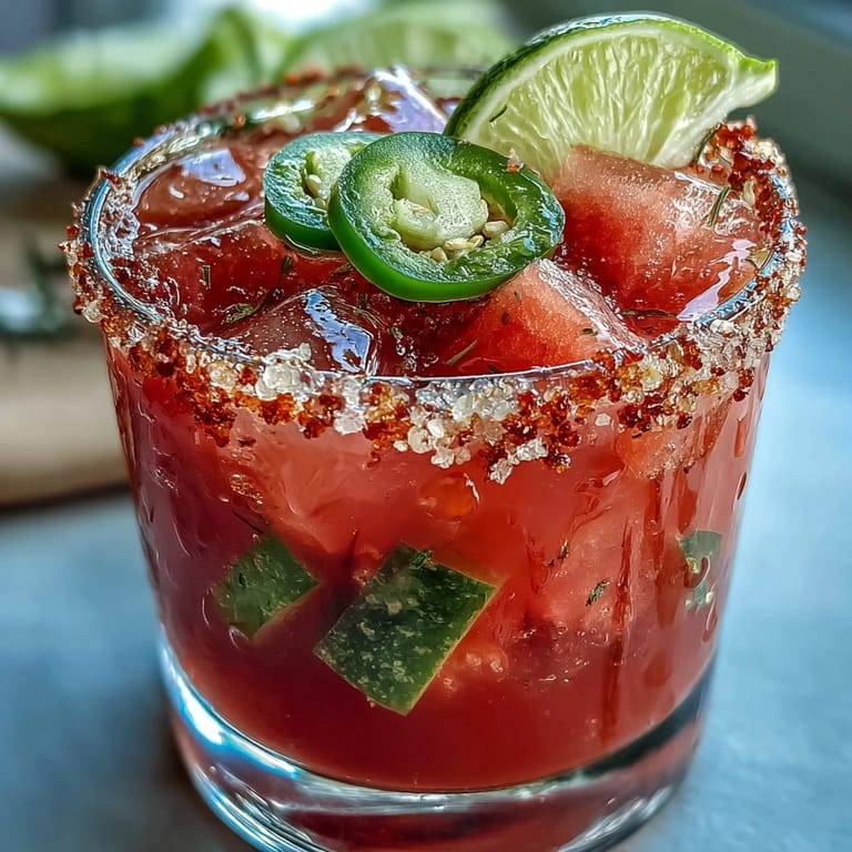 This refreshing alcohol-free margarita mocktail blends sweet watermelon with fresh jalapeño and lime for festive sipping.