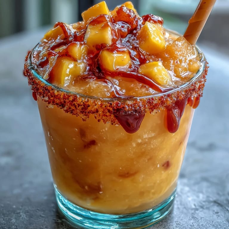 Alcohol-free Mangonada featuring blended mango slush, zesty lime, and tamarind candy garnish