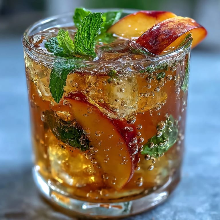 Homemade Starbucks-style iced peach green tea lemonade, combining delicate green tea with juicy peach and citrus.