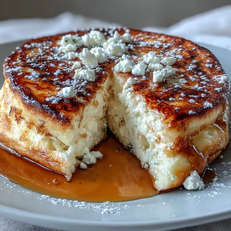 Golden, extra-fluffy pancakes infused with creamy ricotta and lemon zest, served with a drizzle of maple syrup for a luxurious brunch.
