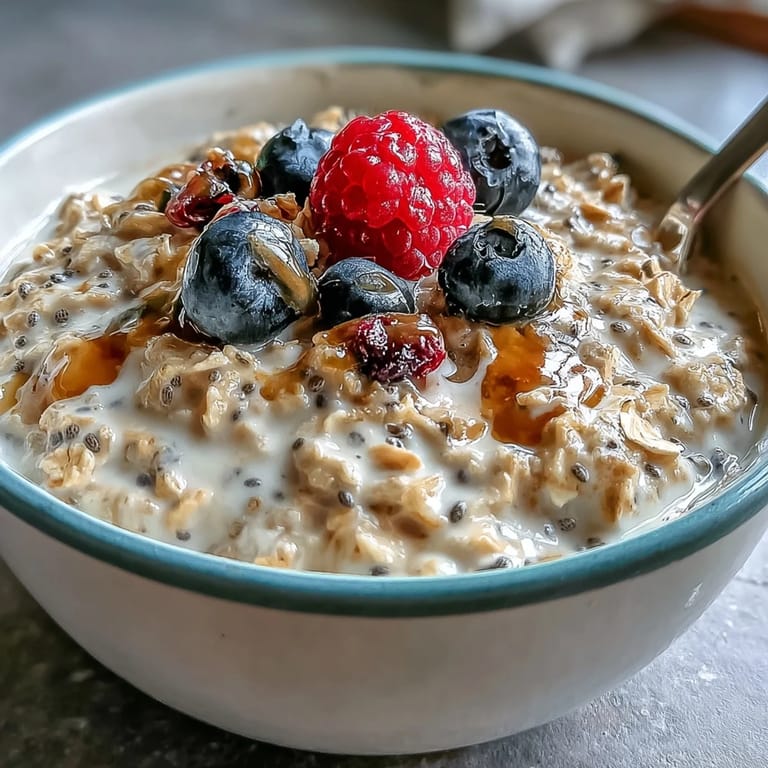 Vibrant High Fiber Overnight Oats with Chia, Flax, and juicy berries.