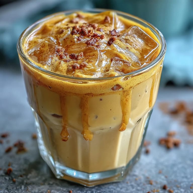 Delicious Turmeric Golden Milk Iced Latte chilled with cinnamon garnish.