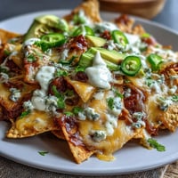 Soccer Game Day Nachos piled high with golden tortilla chips and a rich, bubbling cheese sauce.