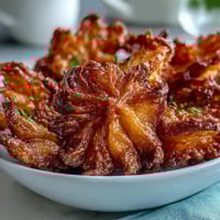 Crispy dandelion fritters with golden batter, served alongside a creamy herb dipping sauce on a rustic platter.