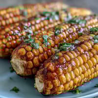 Juicy corn on the cob steamed in the microwave, then brushed with melted garlic butter for a savory, buttery finish.