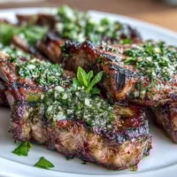 Juicy lamb chops with mint gremolata, grilled to perfection and topped with a fresh herb and lemon zest mix.
