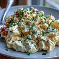 Fluffy scrambled eggs with creamy cottage cheese, garnished with fresh chives for a protein-rich breakfast.