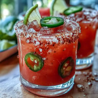 A vibrant Cinco de Mayo Watermelon Jalapeño Margarita Mocktail with juicy watermelon and a subtle spicy kick.