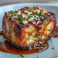 Crispy baked tofu cubes served over brown rice with vibrant veggies and a creamy peanut sauce drizzle.  